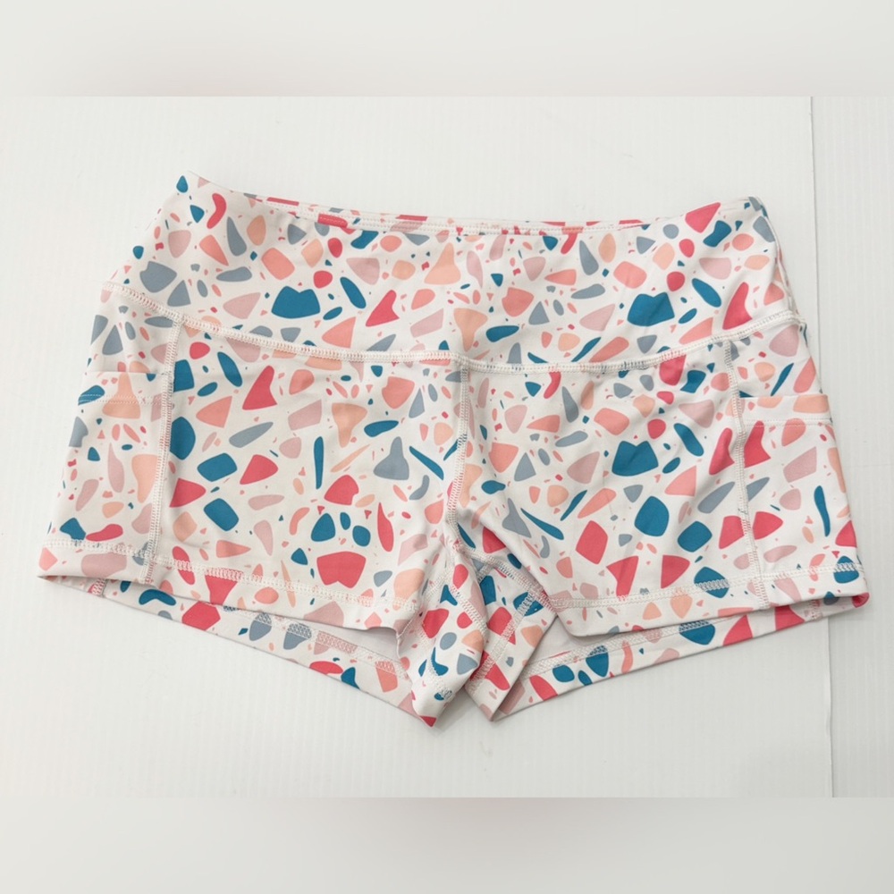 Feed Me Fight Me Women's Athletic Shorts - Pink and Blue Mosaic - M